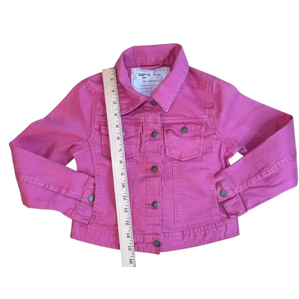 Gap Kids Girl's Pink Denim Jacket, Long Sleeves Snap Buttons Pockets Sz 5 Cute!